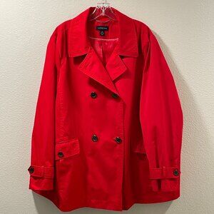 (NEW) LANDS' END Double Breast Lightweight Lined Long Sleeve Rain Coat, Red - 3X